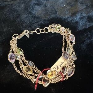 925 Sterling Silver and Mixed Gemstone Chain Bracelet